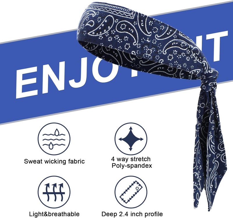 Jutom 4 Pieces Tie Headbands for Men Women Sports Bandana Hair Band Camo Headbands Elastic Sweat Wicking Karate Adjustable Non Slip Hairband for Yoga Workout Running - Image 3